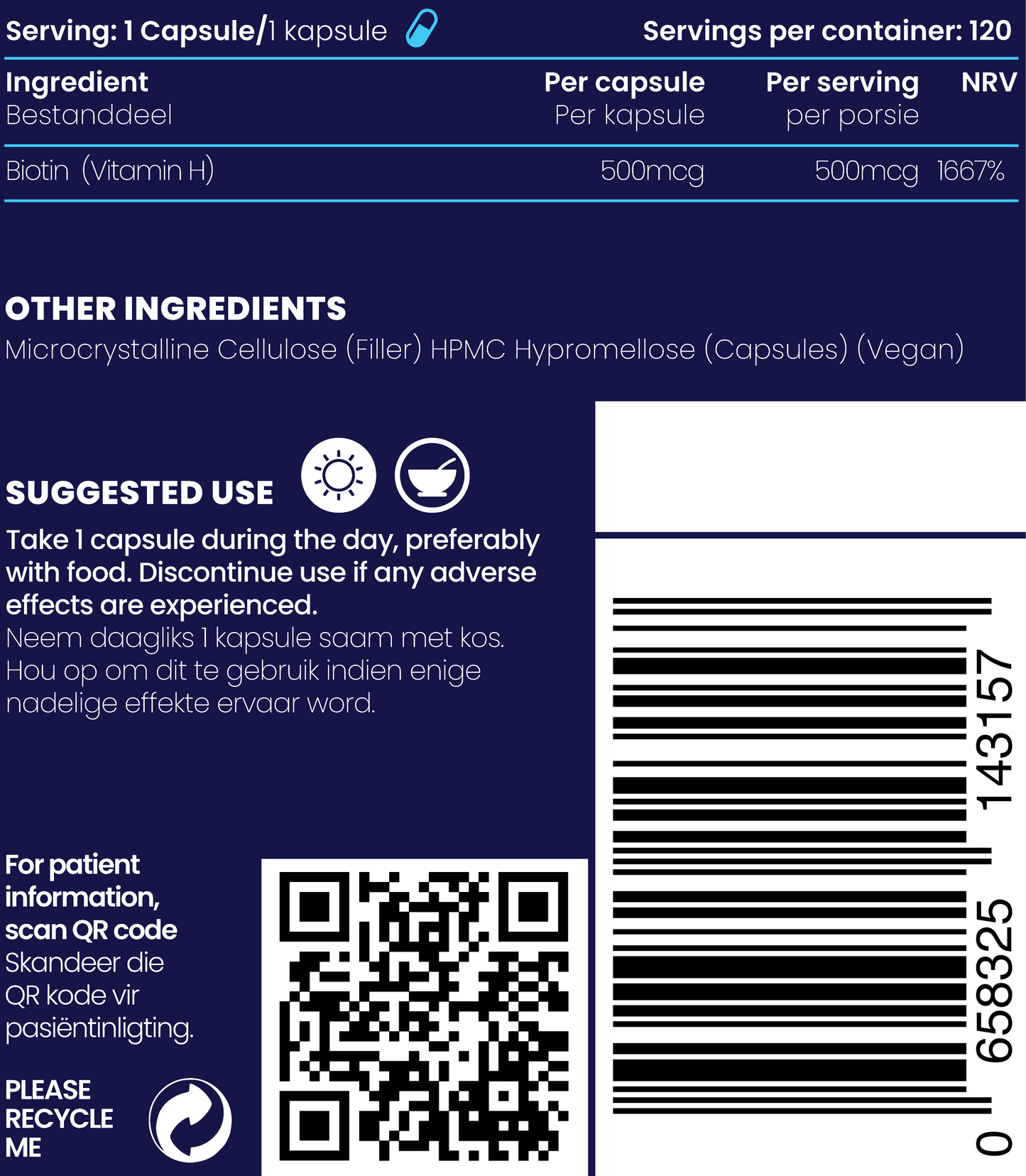 Genologix Biotin 500mcg 120 Capsules